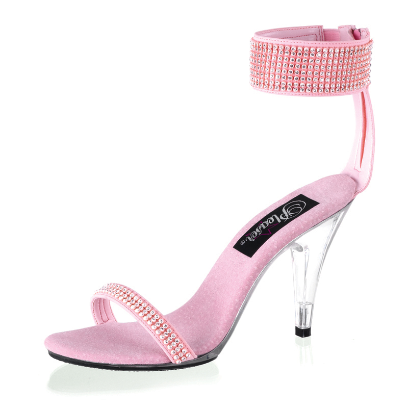 CLEARANCE CARESS-440 *4" Stiletto Heel Ankle Band Sandal W/RS B. Pink Nubuck/Clr
