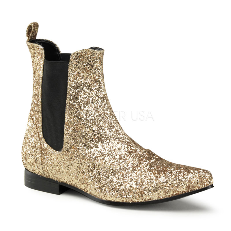 FUNTASMA CHELSEA-58G 1 " Heel, Pointy Toe Slip On Beatle Boot Gold Glitter