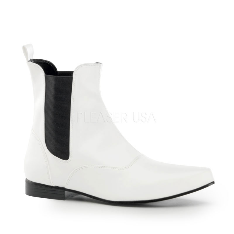 FUNTASMA CHELSEA-58 1" Heel, Pointy Toe Slip On Beatle Boot Wht Pu
