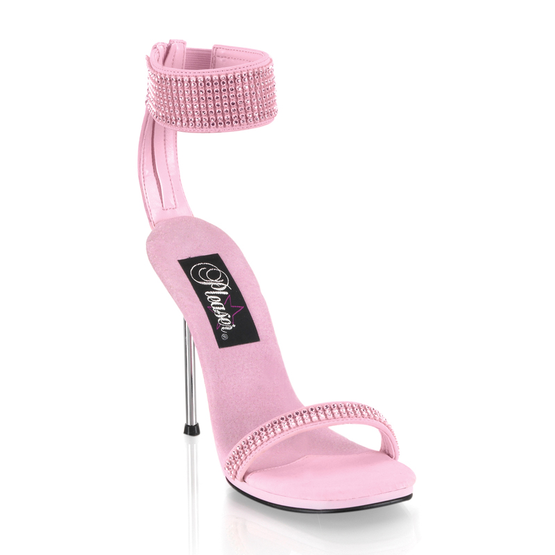 CLEARANCE CHIC-40 *4 1/2" Stiletto Heel Ankle Strap Mini-PF Sandal W/ B.Pink Nubuck/B.Pink