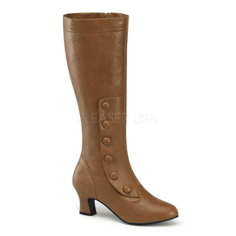 FUNTASMA CLASSIC-233 2 1/2" Heel, 6 Button Knee Boot W/ Inner Side Zip Brown Pu