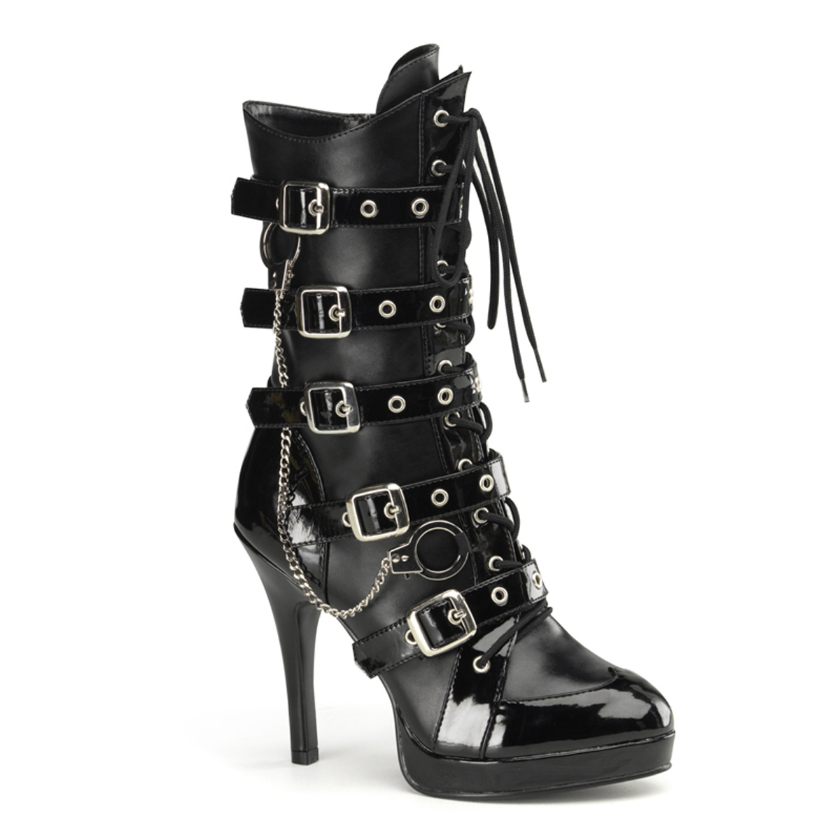 FUNTASMA COP-911 4 1/2" Heel, 1/2" P/F 5 Buckle Strap Calf Boot Blk Pu-Pat