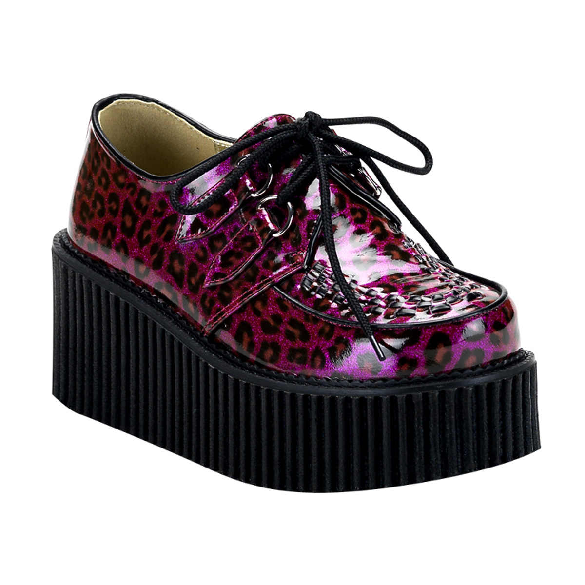 DEMONIA CREEPER-208 3" Creeper Purple Cheetah Gltr Pat