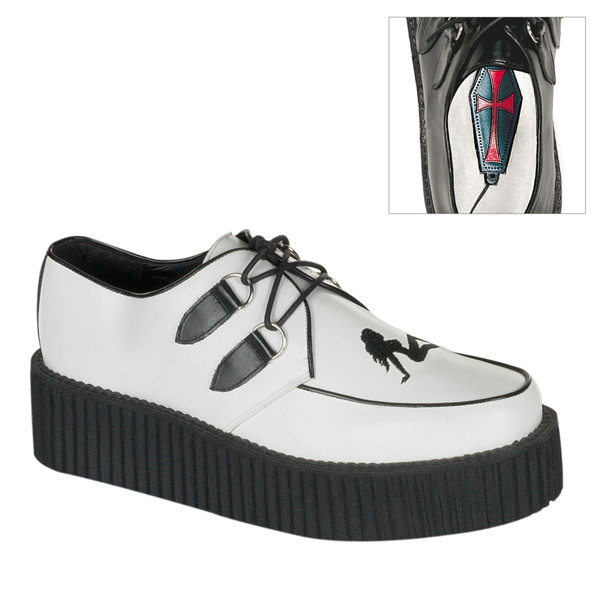 CLEARANCE CREEPER-430 *2" P/F Wht LeatherTrucker Girl Creeper Shoe White Leather