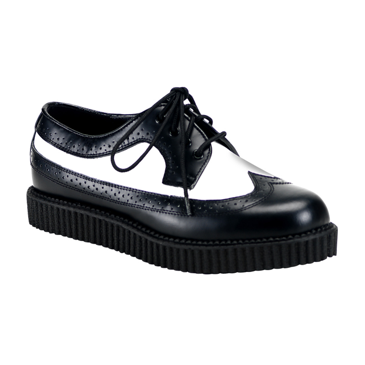 DEMONIA CREEPER-608 1" Creeper Shoe Blk-Wht Leather