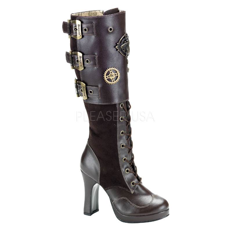 DEMONIA CRYPTO-302 4" Heel Brown Pu-Microfiber