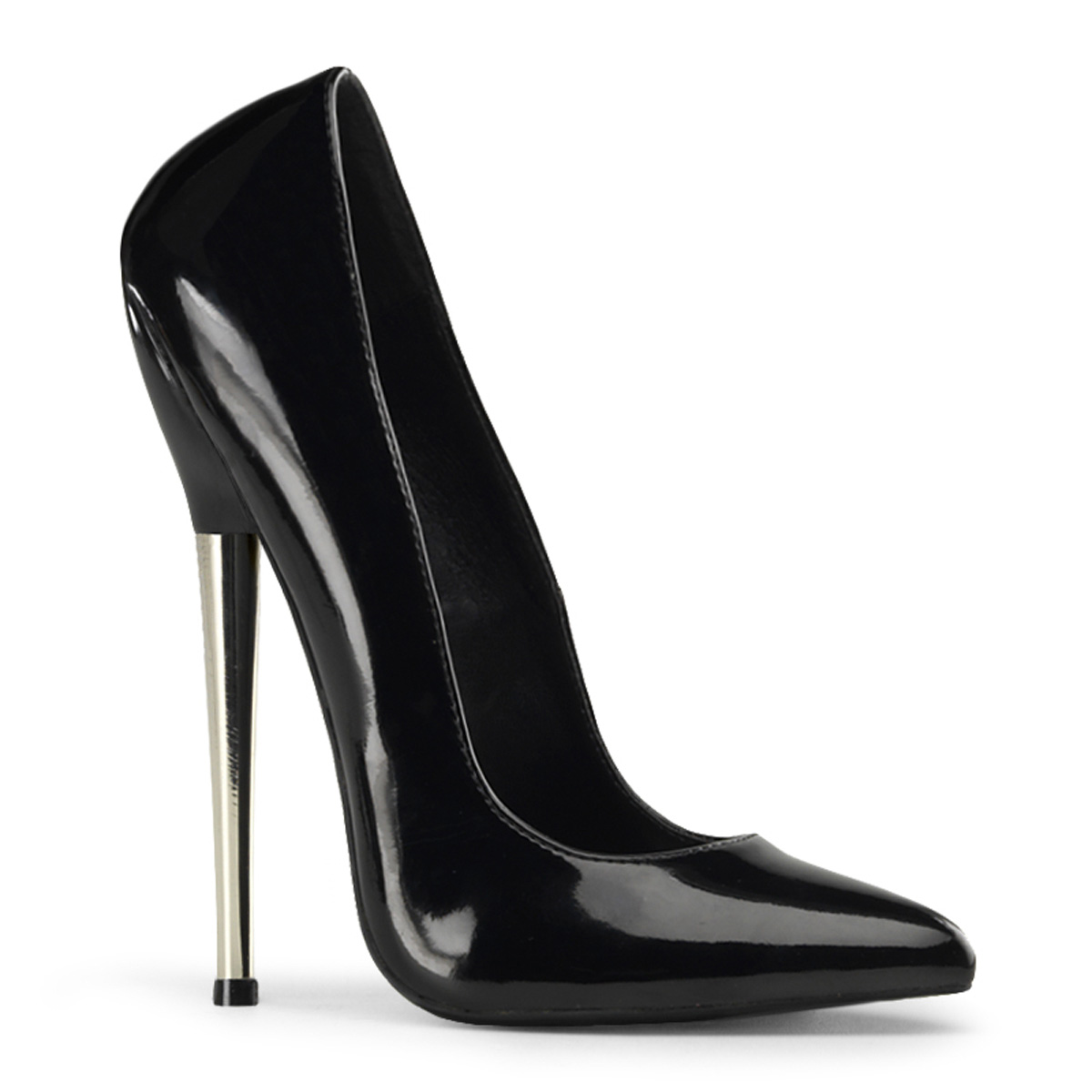 DEVIOUS DAGGER-01 6 1/4" Solid Brass Heel Plain Pump Blk Pat