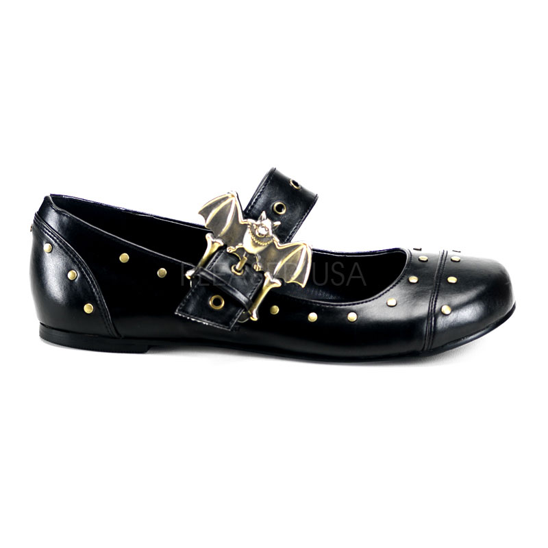 DEMONIA DAISY-02 Maryjane Bat Buckle Flat With Rivet Detailing Blk Pu