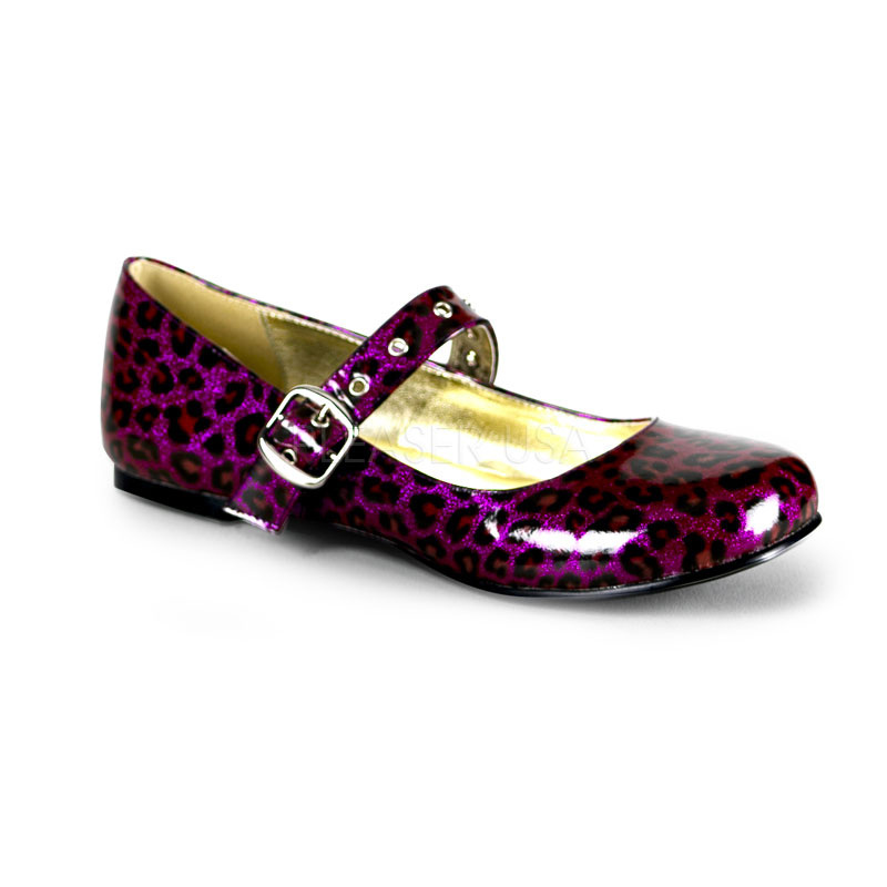 DEMONIA DAISY-04 Maryjane Cheetah Flat Purple Pearlized Gltr Pat