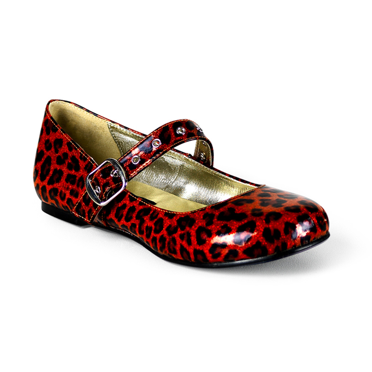 DEMONIA DAISY-04 Maryjane Cheetah Flat Red Pearlized Gltr Pat