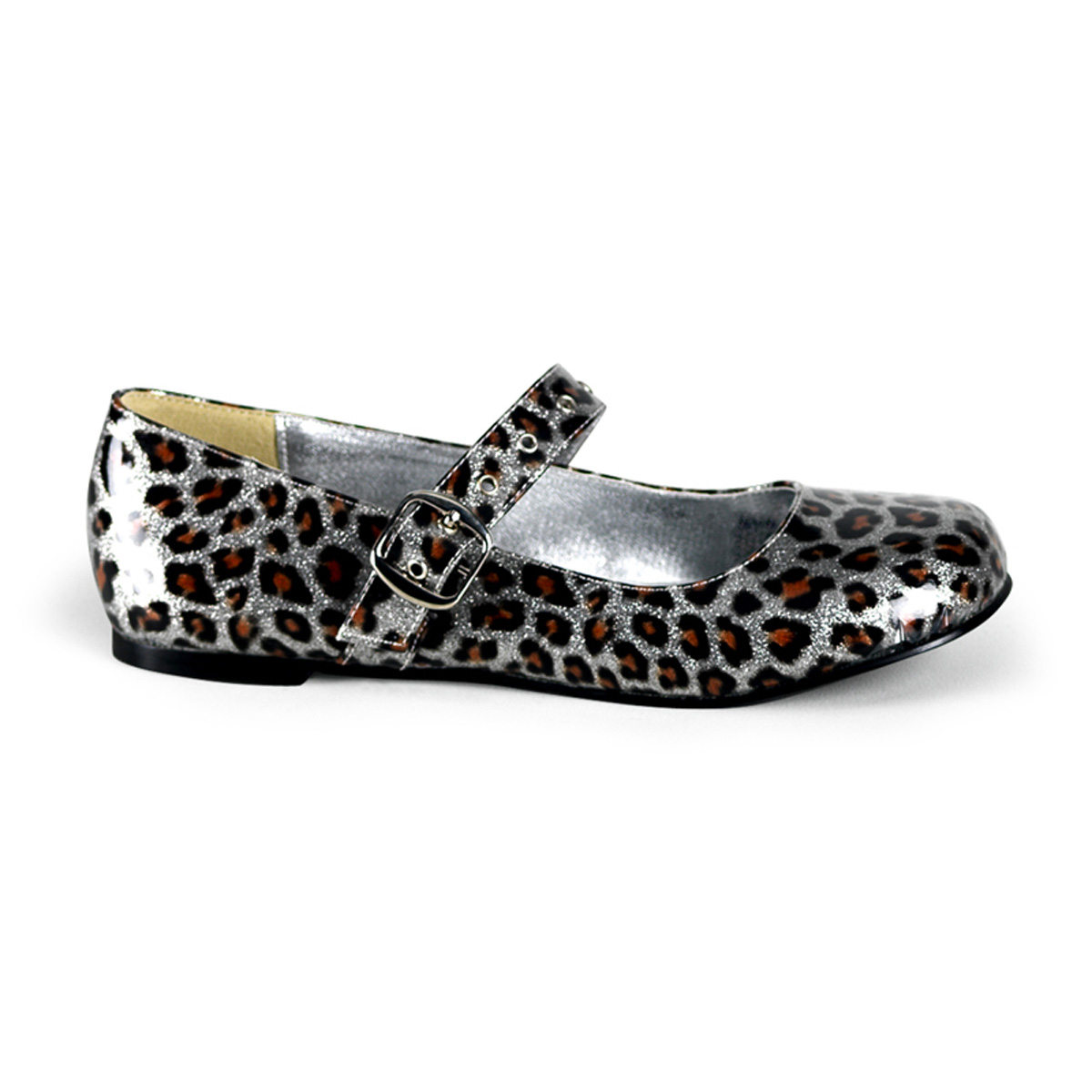 DEMONIA DAISY-04 Maryjane Cheetah Flat Slv Pearlized Gltr Pat