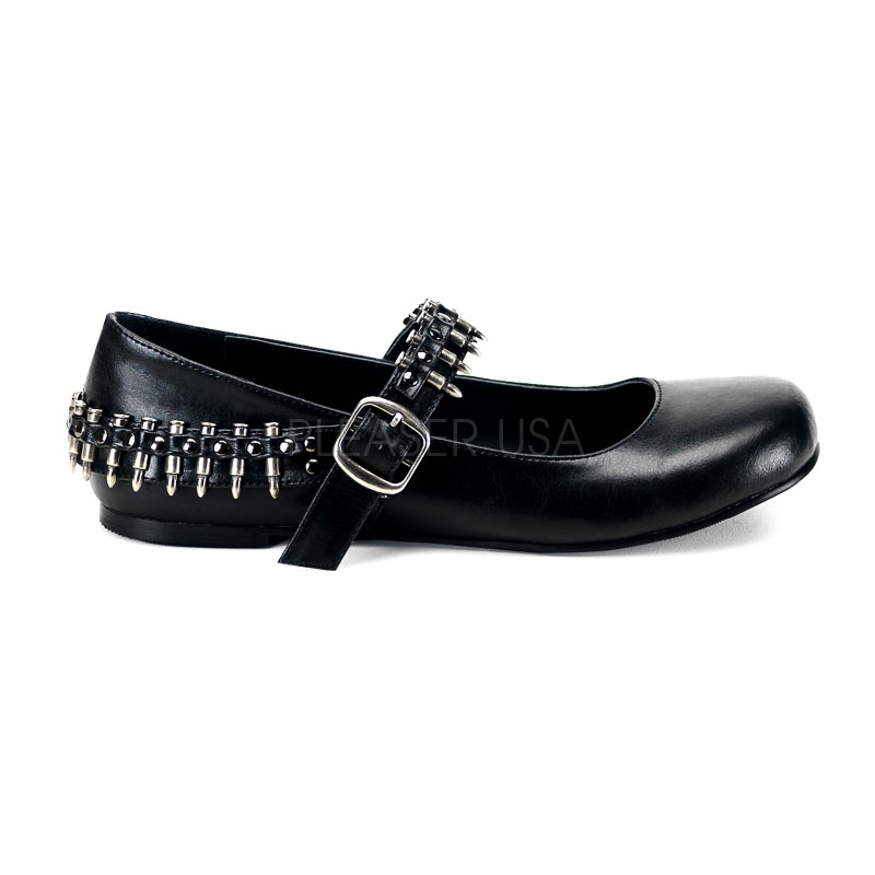 DEMONIA DAISY-06 Maryjane Bullet Flat W/ Bullet Bondage Strap Blk Pu