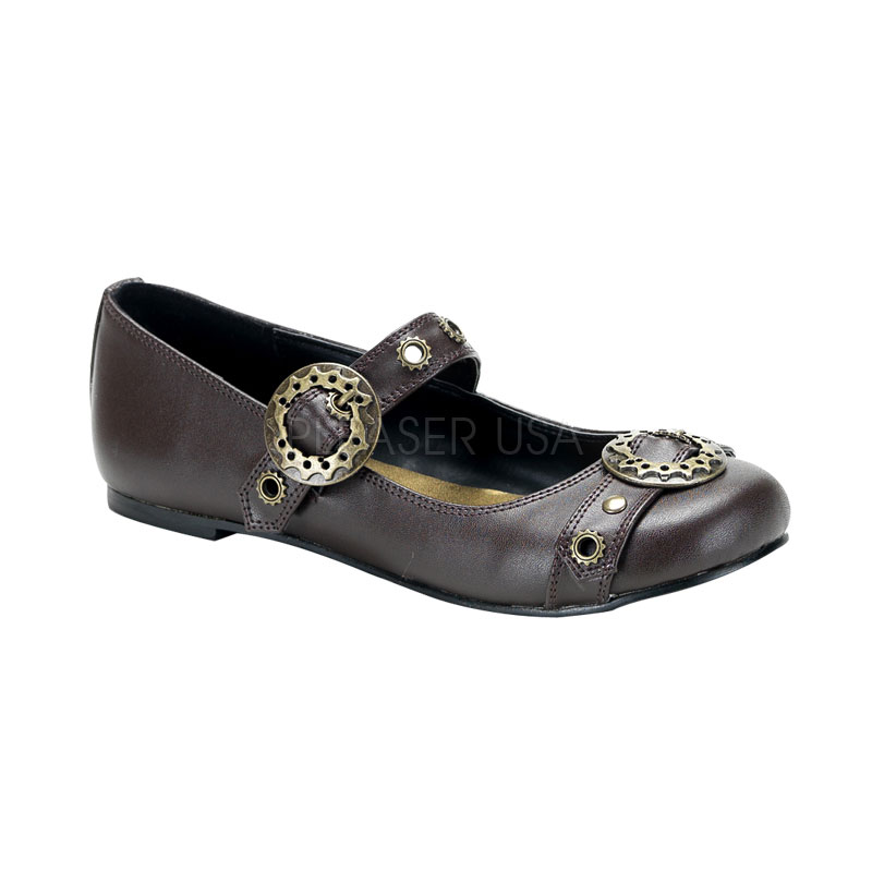DEMONIA DAISY-09 Steampunk Maryjane W/Gear Buckle Brown Pu