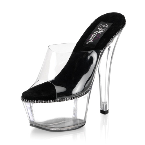CLEARANCE DAZZLE-601 *6 1/4" Spike Heel Shoe Clear-Black/Clear