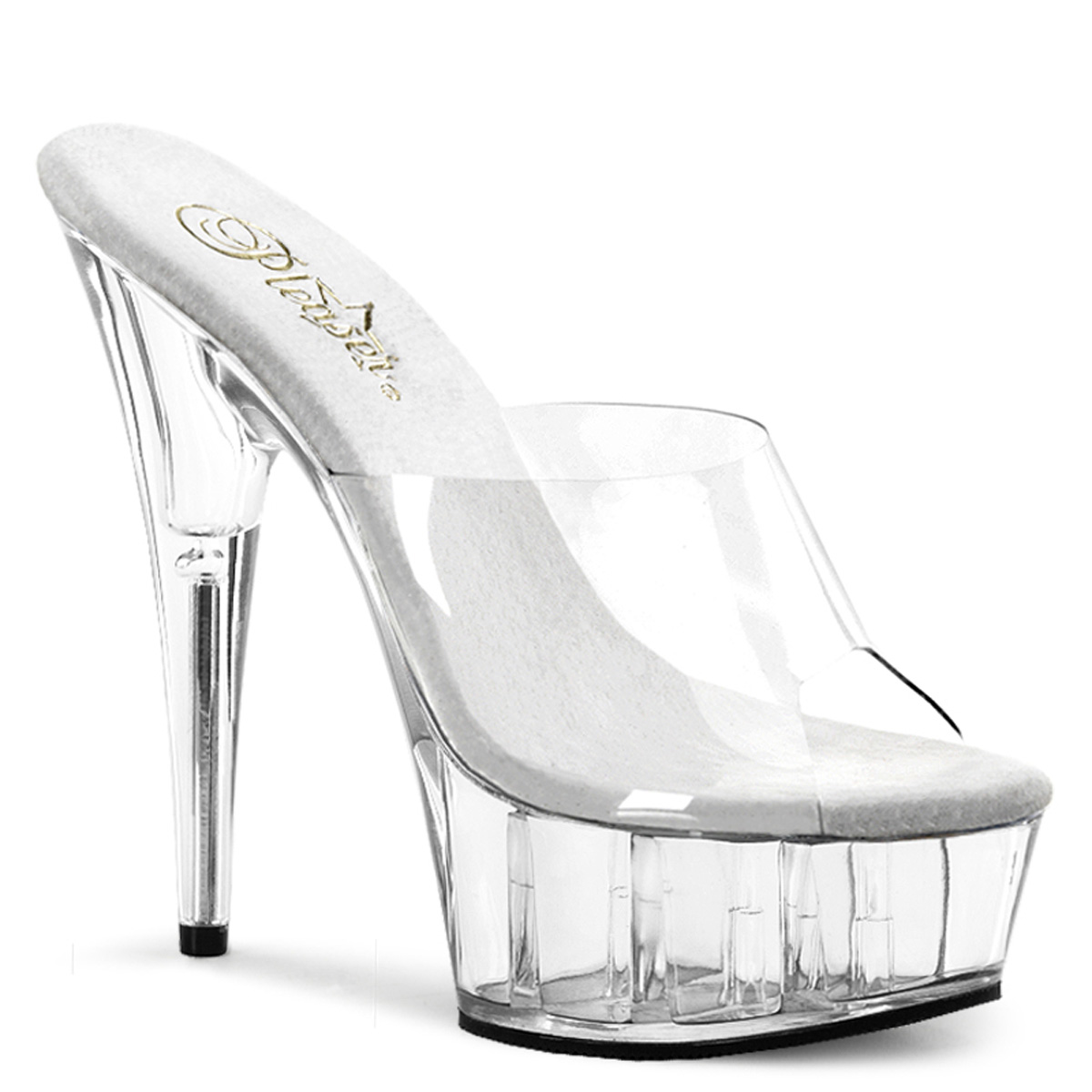 PLEASER DELIGHT-601 6" Stiletto Heel Platform Slide Clr/Clr