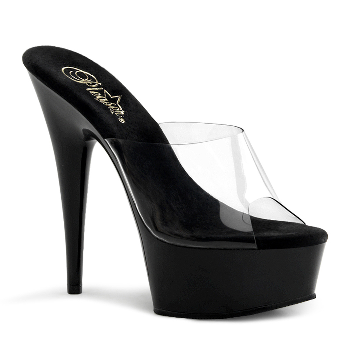 PLEASER DELIGHT-601 6" Stiletto Heel Platform Slide Clr/Blk