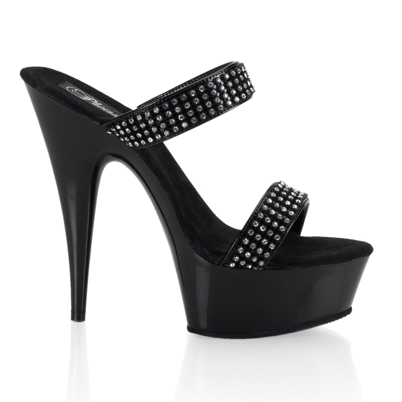 CLEARANCE DELIGHT-602-7 *6" Stiletto Heel Two-Band PF Slide Blk-RS/Blk