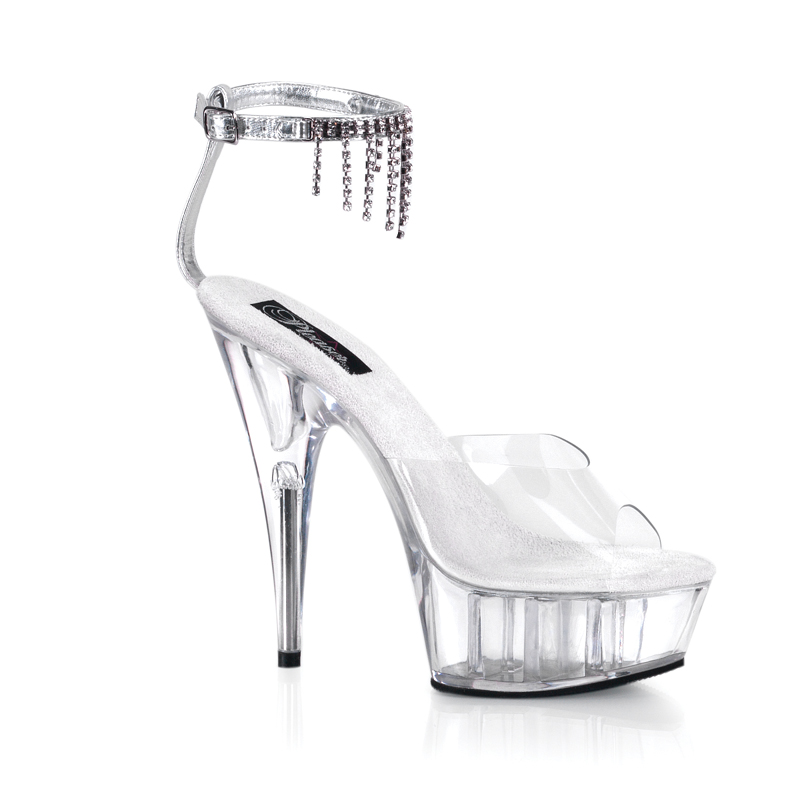 CLEARANCE DELIGHT-671 *6" Stiletto Heel Ankle Strap PF Sandal Clr-Slv/Clr