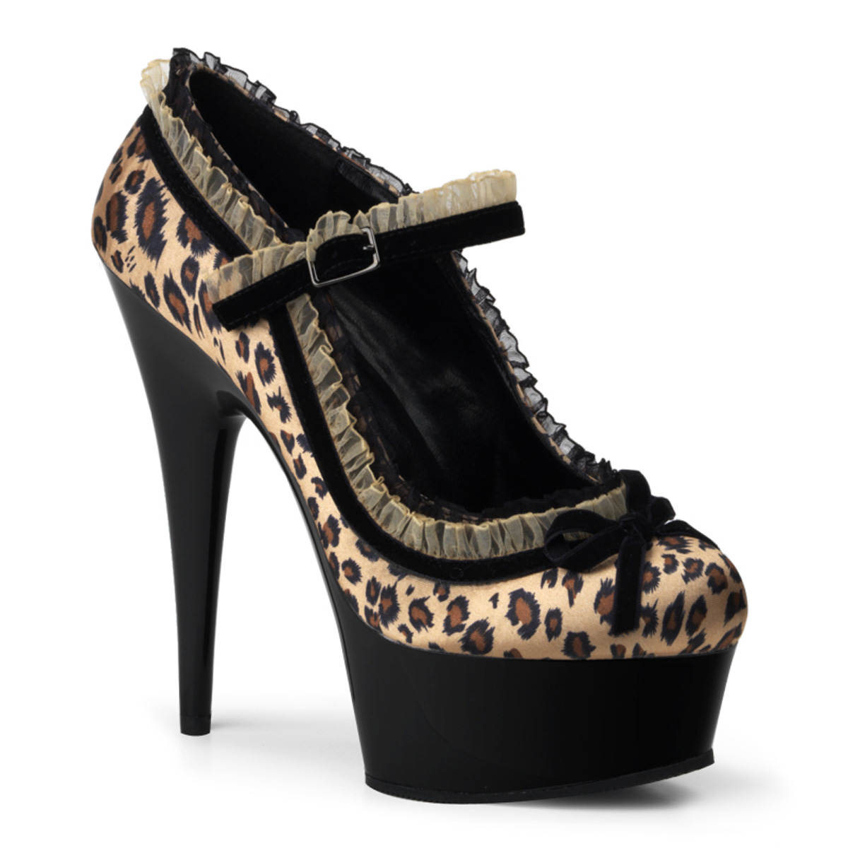 PLEASER DELIGHT-683 Delight-683 Leopard Print Satin/Blk