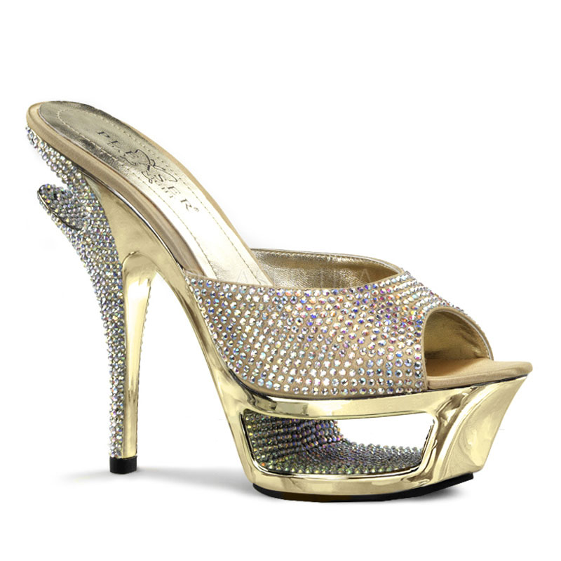 PLEASER Day & Night DELUXE-601RS 5 1/2" Heel, 1 3/4" Cut-Out PF Slide Gold Satin