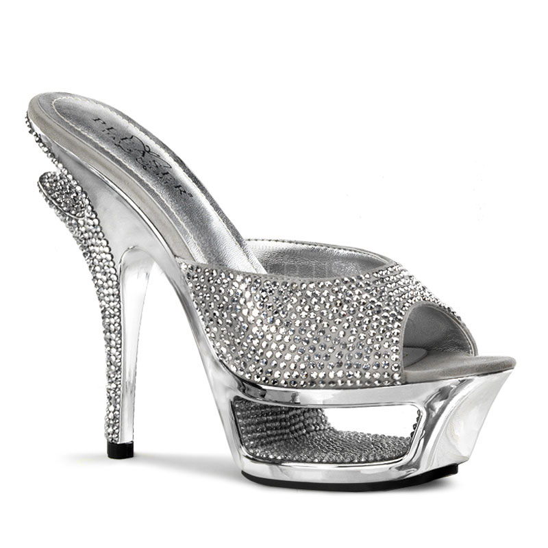 PLEASER Day & Night DELUXE-601RS 5 1/2" Heel, 1 3/4" Cut-Out PF Slide Silver Satin