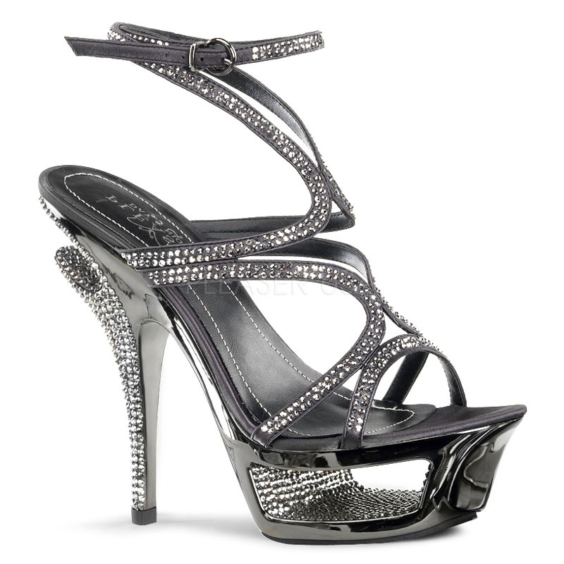 PLEASER Day & Night DELUXE-620RS 5 1/2" Heel, 1 3/4" Cut-Out PF Ankle Wrap Strappy Sandal D. Grey Satin