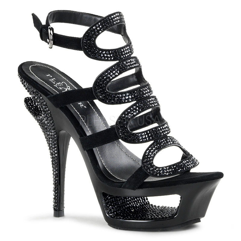 PLEASER Day & Night DELUXE-634RS 5 1/2" Heel, 1 3/4" Cut-Out PF Sling-Back Sandal Blk Suede