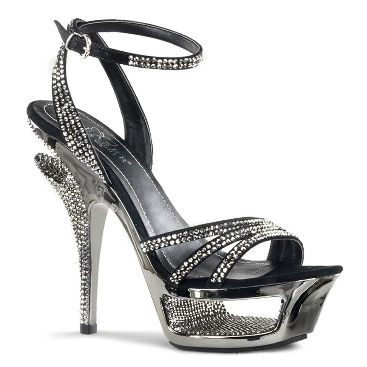 PLEASER Day & Night DELUXE-637 5 1/2" Heel, 1 3/4" Cut-Out PF Strappy Anke Wrap Sandal Blk Suede