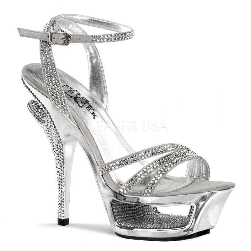PLEASER Day & Night DELUXE-637 5 1/2" Heel, 1 3/4" Cut-Out PF Strappy Anke Wrap Sandal L. Grey Suede