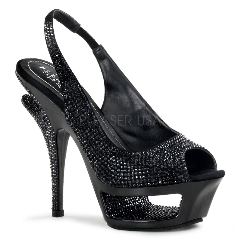 PLEASER Day & Night DELUXE-654RS 5 1/2" Heel, 1 3/4" Cut-Out PF Sling-Back Sandal Blk Suede