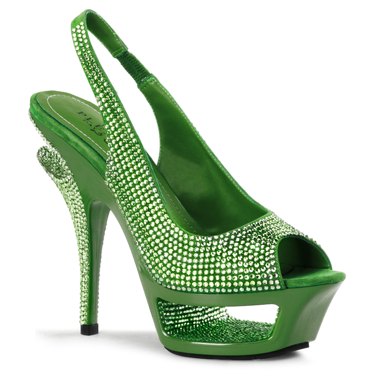 PLEASER Day & Night DELUXE-654RS 5 1/2" Heel, 1 3/4" Cut-Out PF Sling-Back Sandal Green Suede