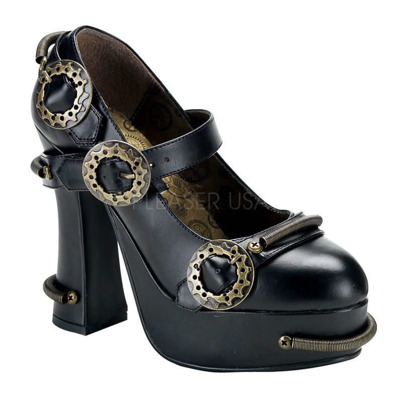 DEMONIA DEMON-29 Steampunk Maryjane W/ Concealed Platform Blk Pu