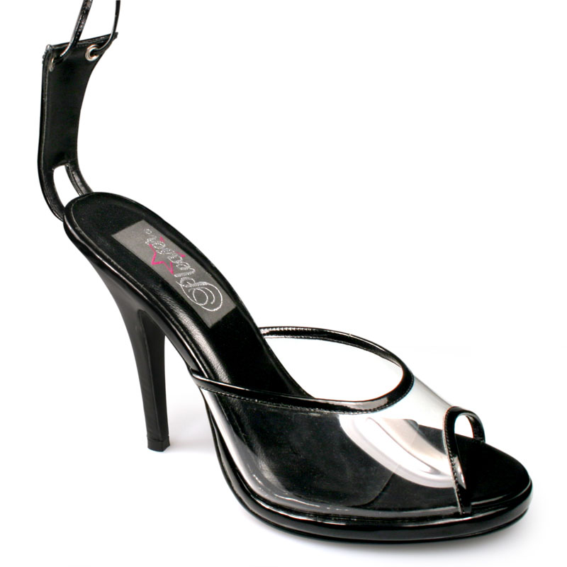 CLEARANCE DESIRE-201 *5" Wrap-Around Ankle Tie Sandal W/ Pip Clear/Black Patent