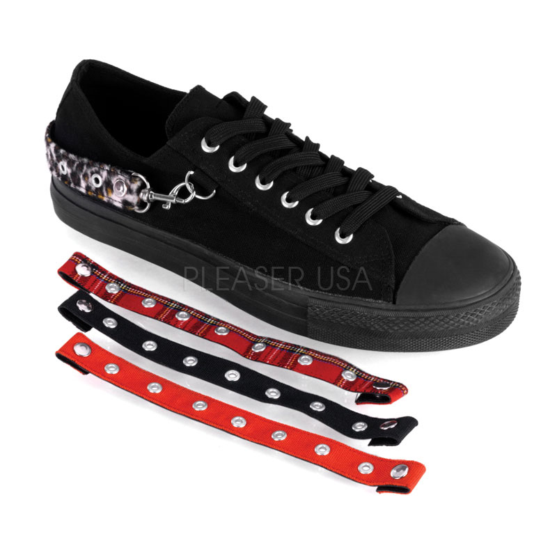DEMONIA DEVIANT-07 Canvas Bondage Strap Sneaker Blk Canvas