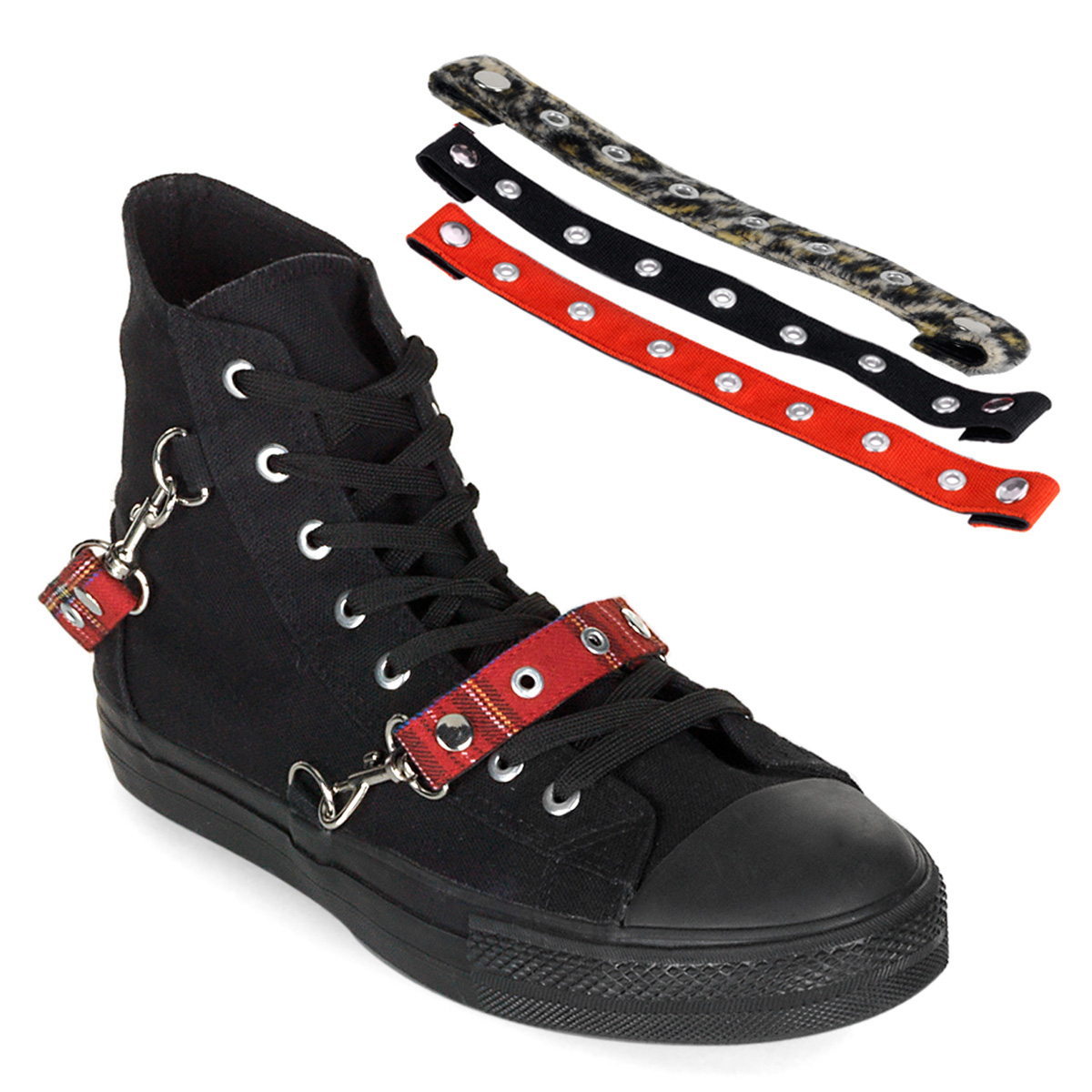 DEMONIA DEVIANT-107 Canvas Bondage High Top Sneaker Blk Canvas