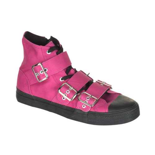 CLEARANCE DEVIANT-109 *Canvas 3 Buckle Strap High Top Sneaker Hot Pink Canvas