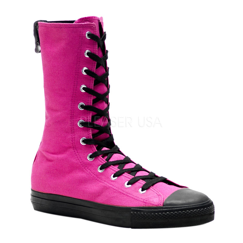 DEMONIA DEVIANT-201 Canvas Calf Sneaker Boot H. Pink Canvas