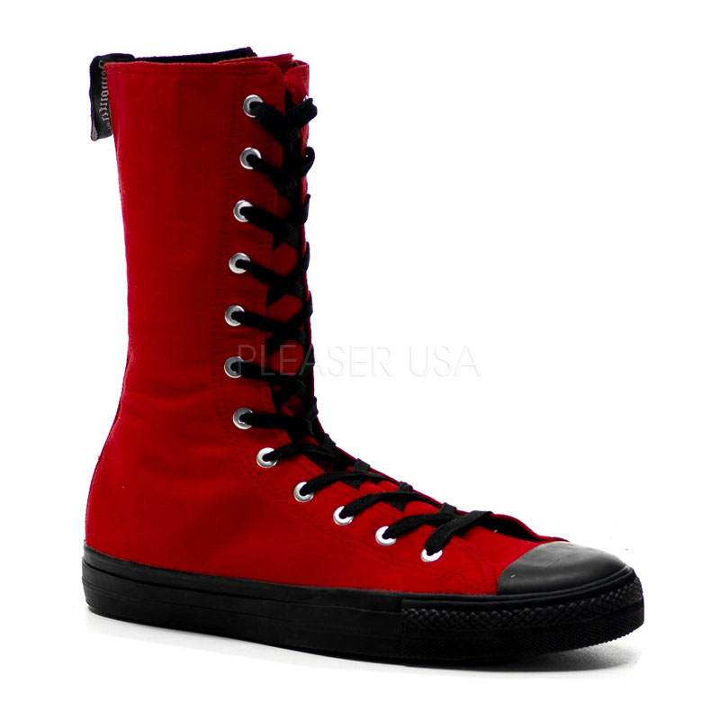 DEMONIA DEVIANT-201 Canvas Calf Sneaker Boot Red Canvas