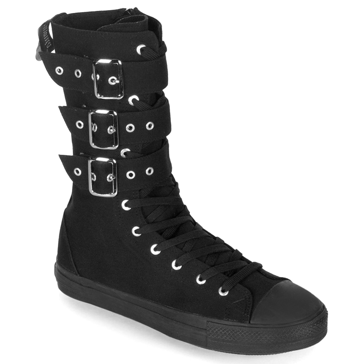 DEMONIA DEVIANT-202 Canvas 3 Buckle Calf Sneaker Boot Blk Canvas