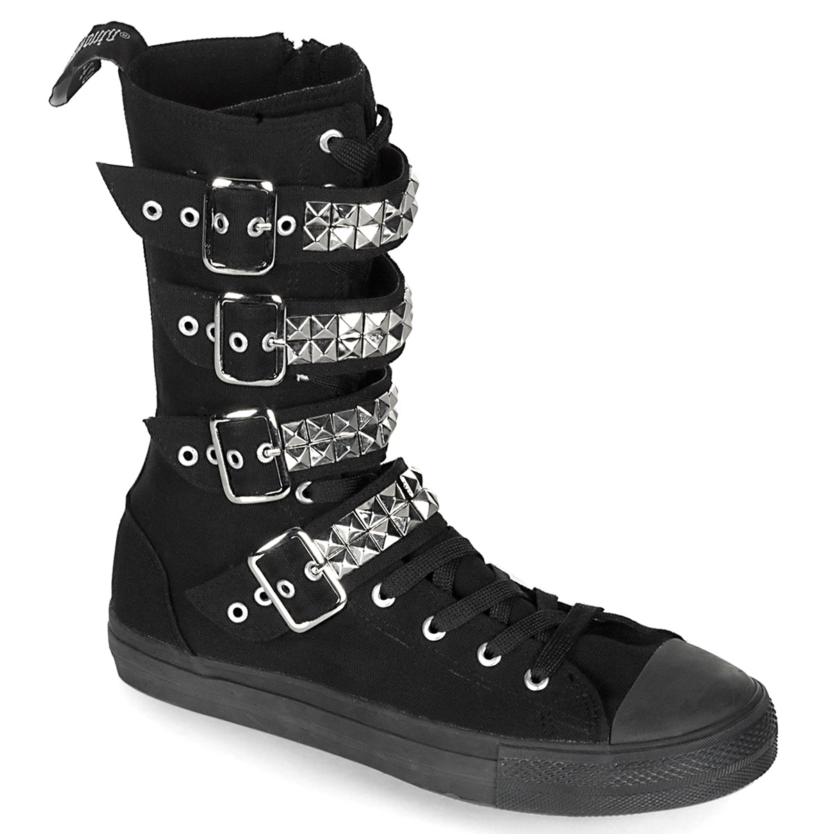 DEMONIA DEVIANT-203 Canvas 4 Buckle Calf Sneaker Boot Blk Canvas