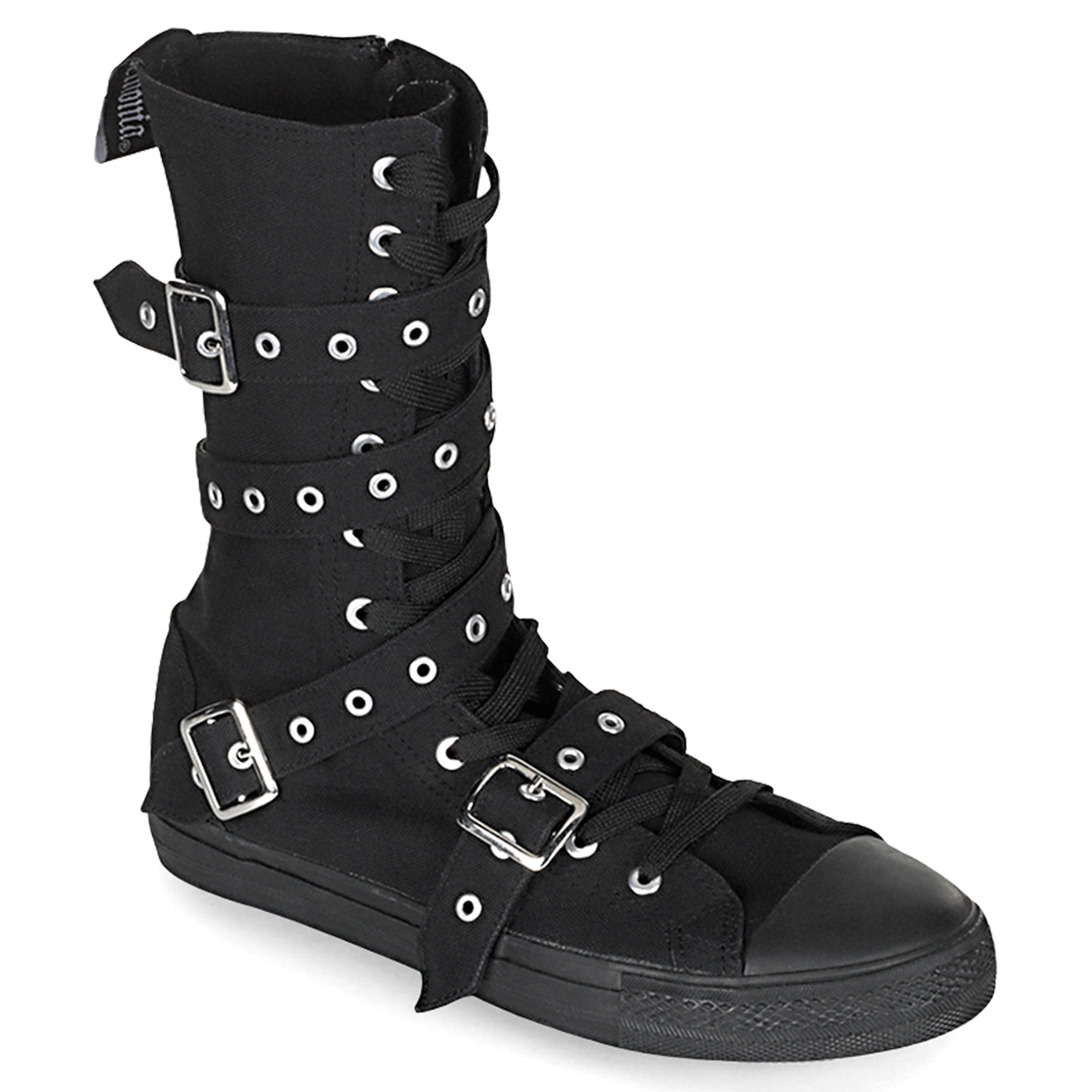DEMONIA DEVIANT-204 Canvas Calf Sneaker Boot Blk Canvas