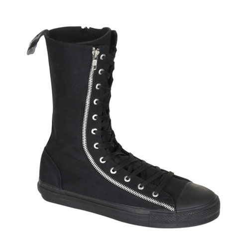 DEMONIA DEVIANT-206 Canvas 2 Zipper Calf Sneaker Boot Blk Canvas