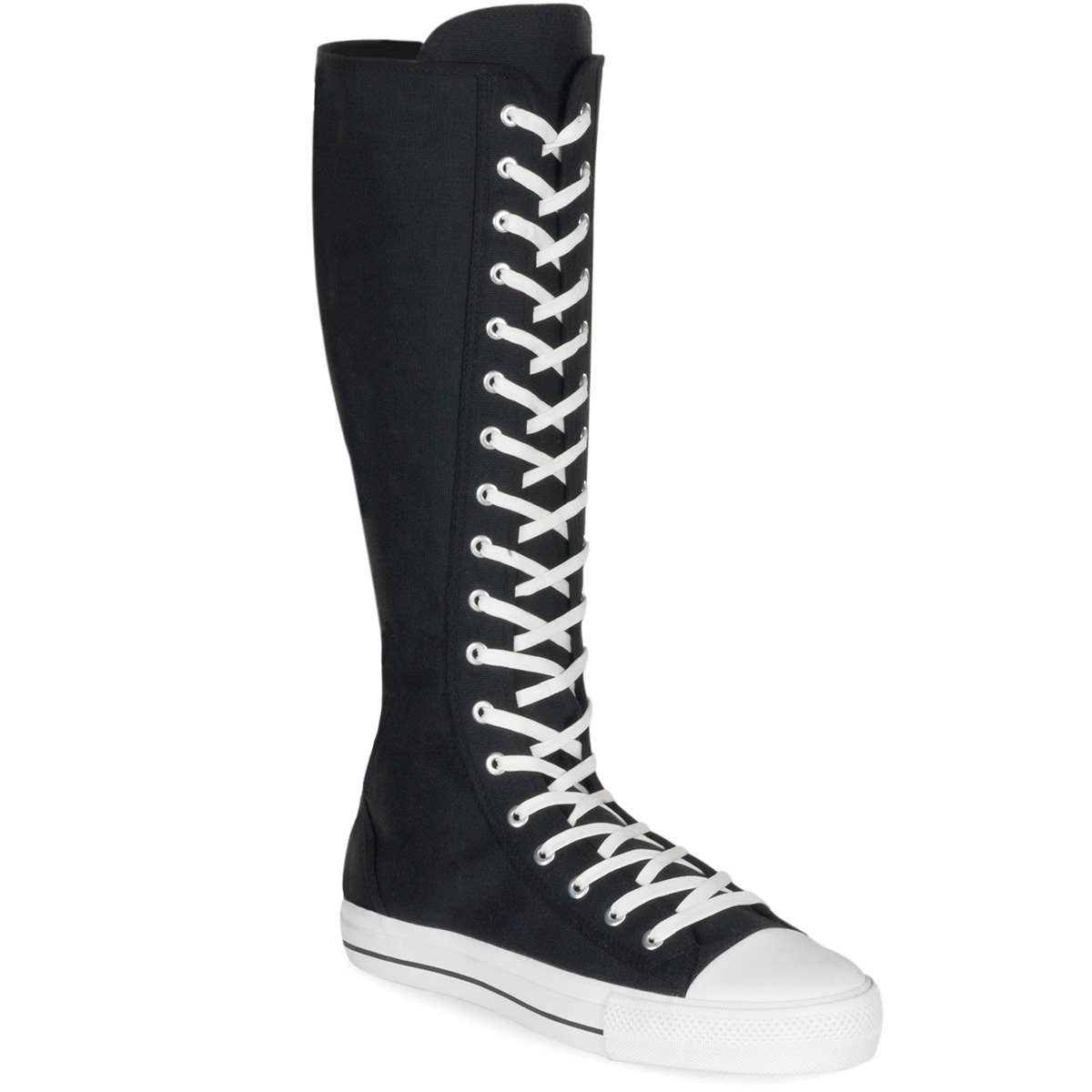 DEMONIA DEVIANT-301 Canvas Knee Boot Sneaker Blk Canvas-Wht