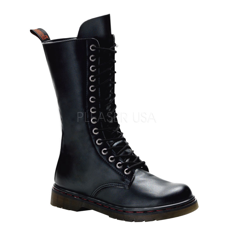 DEMONIA DISORDER-300 14 Eyelet Calf Combat BT W/ Inner Side Zipper Blk Pu