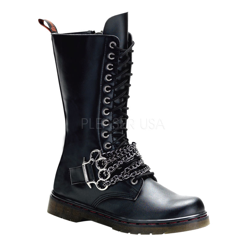 DEMONIA DISORDER-301 14 Eyelet Calf Combat BT W/ Brass Knuckles Blk Pu