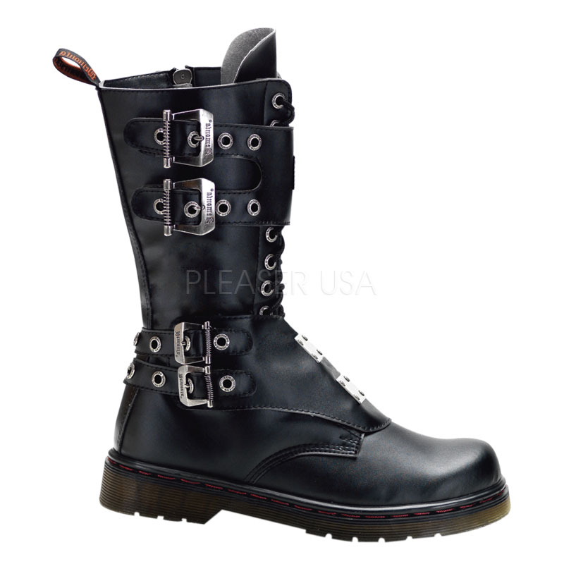 DEMONIA DISORDER-302 14 Eyelet Calf Combat BT W/ Steel Plate Panels Blk Pu