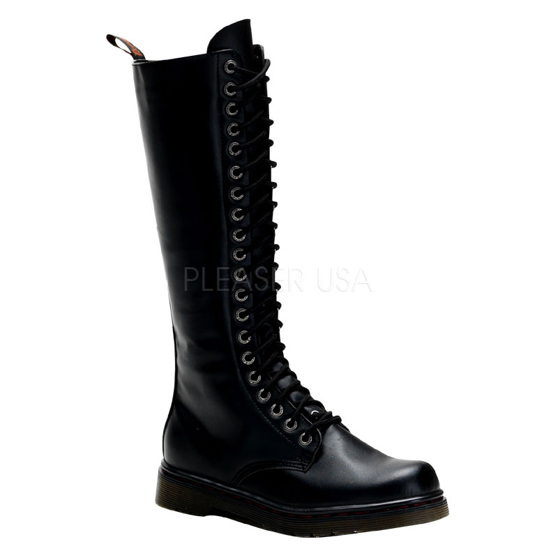 DEMONIA DISORDER-400 20 Eyelet Knee Combat BT W/ Inner Side Zipper Blk Pu