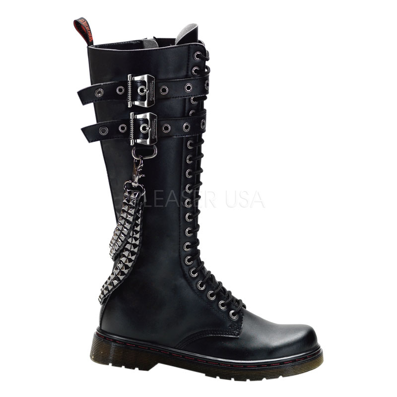 DEMONIA DISORDER-403 20 Eyelet Knee 2 Buckle Combat Boot Blk Pu
