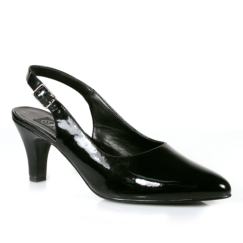 CLEARANCE DIVINE-317W *3" Block Heel Slingback Pump Black Patent