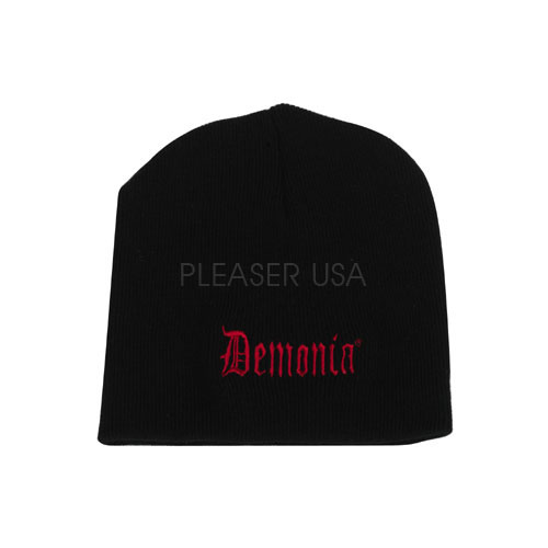 DEMONIA DM-1201 Pro Rib Black Knit Beanie Without Cuff Embroidered Demonia Logo In Red